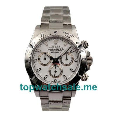 White Dials Rolex Daytona 116520 Replica Watches With 40 MM Steel Cases For Men