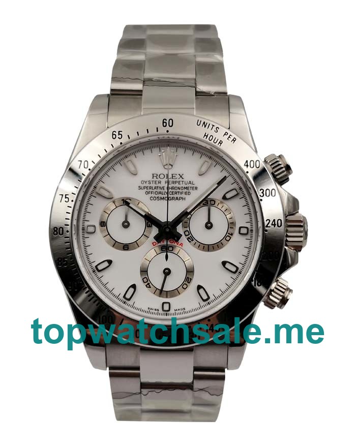 White Dials Rolex Daytona 116520 Replica Watches With 40 MM Steel Cases For Men