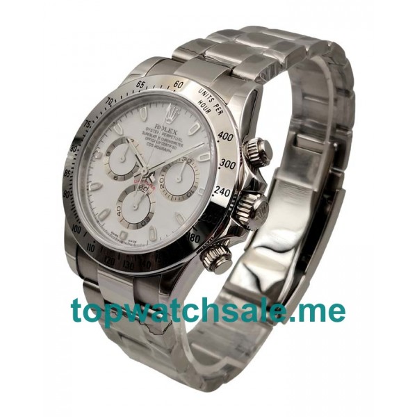 White Dials Rolex Daytona 116520 Replica Watches With 40 MM Steel Cases For Men