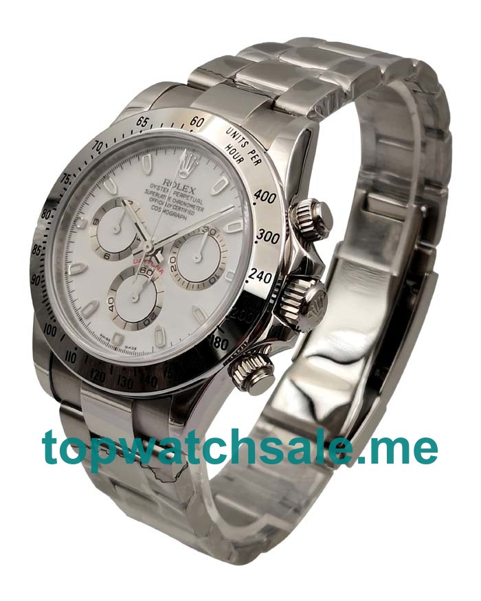 White Dials Rolex Daytona 116520 Replica Watches With 40 MM Steel Cases For Men