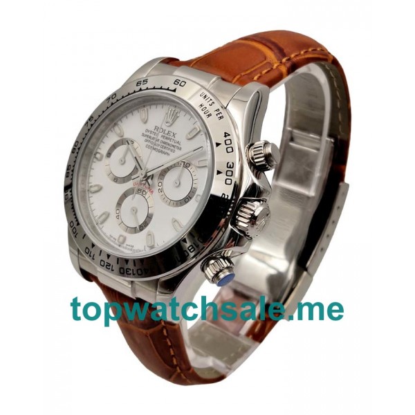 White Dials Rolex Daytona 116520 Replica Watches With 40 MM Steel Cases For Men