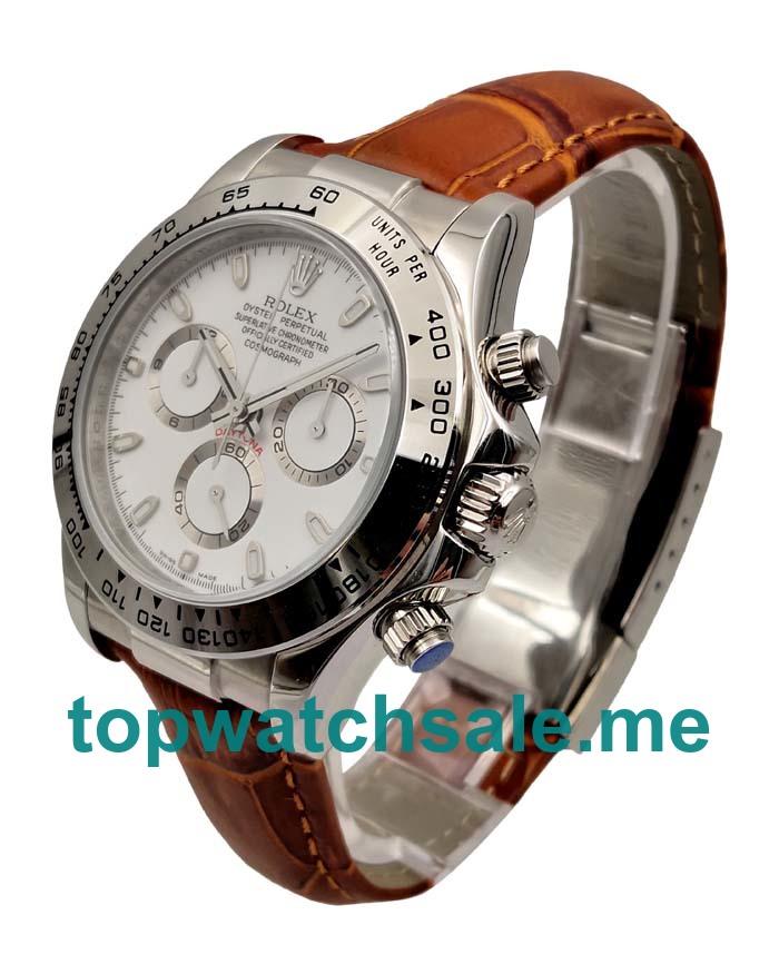 White Dials Rolex Daytona 116520 Replica Watches With 40 MM Steel Cases For Men