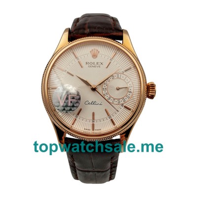 UK AAA Replica Rolex Cellini Date 50515 VF Rose Gold White Dial Dial Swiss 3165 Watches With 18K Rose Gold Cases For Sale