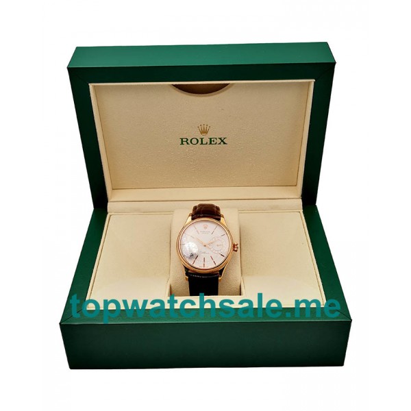 UK AAA Replica Rolex Cellini Date 50515 VF Rose Gold White Dial Dial Swiss 3165 Watches With 18K Rose Gold Cases For Sale