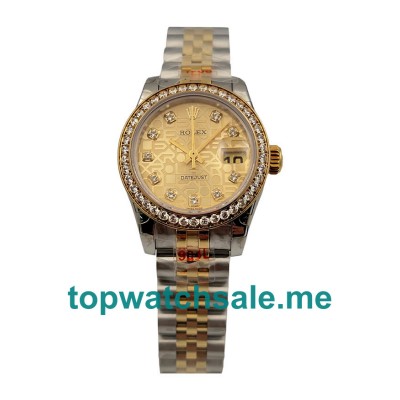 UK 26 MM Best Quality Rolex Lady-Datejust 179383 Replica Watches With Champagne Dials For Sale