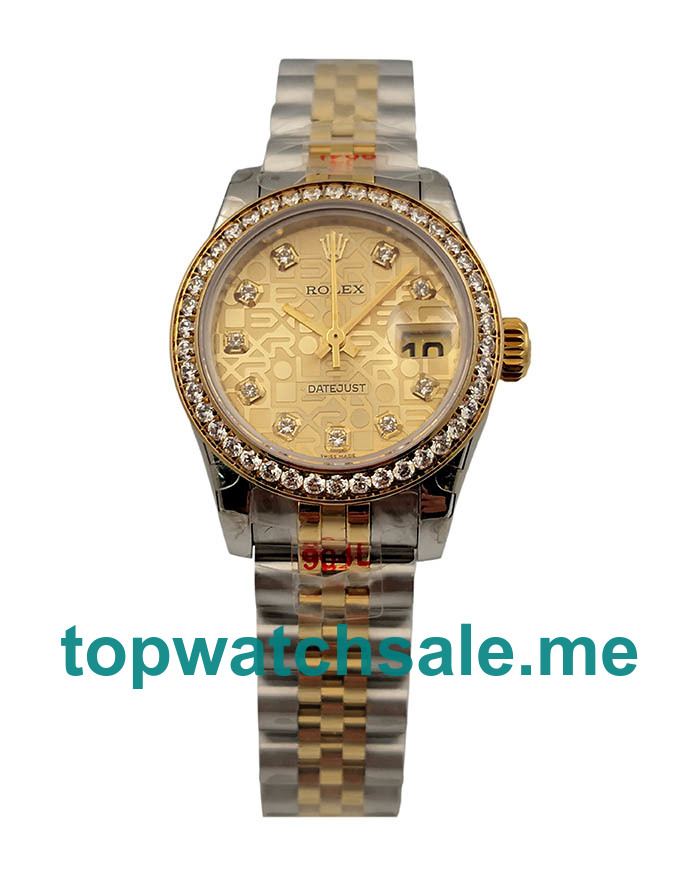 UK 26 MM Best Quality Rolex Lady-Datejust 179383 Replica Watches With Champagne Dials For Sale