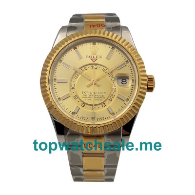 UK 42 MM Best 1:1 Fake Rolex Sky-Dweller 326933 Fake Watches With Champagne Dials For Men