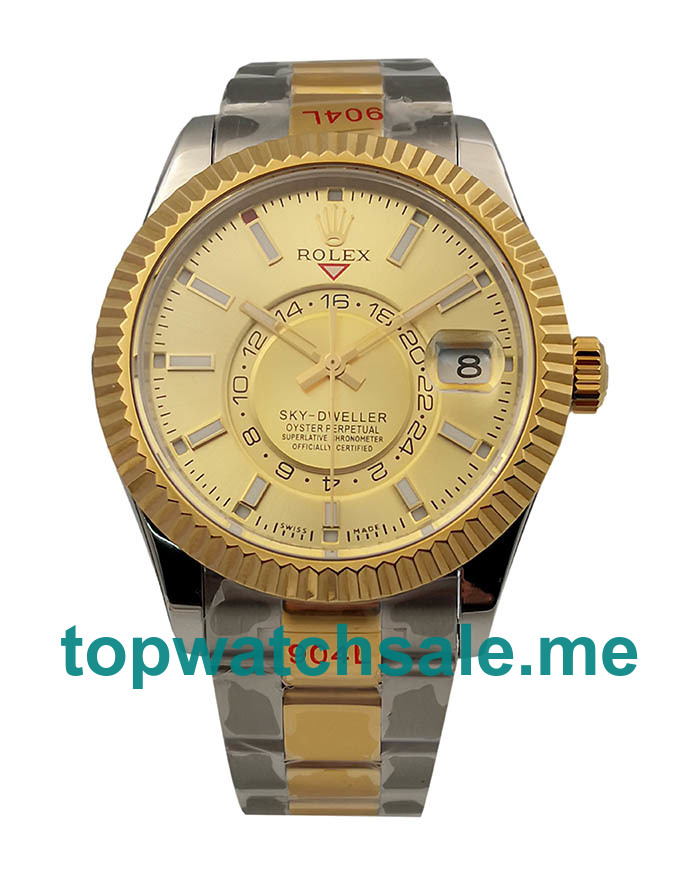 UK 42 MM Best 1:1 Fake Rolex Sky-Dweller 326933 Fake Watches With Champagne Dials For Men