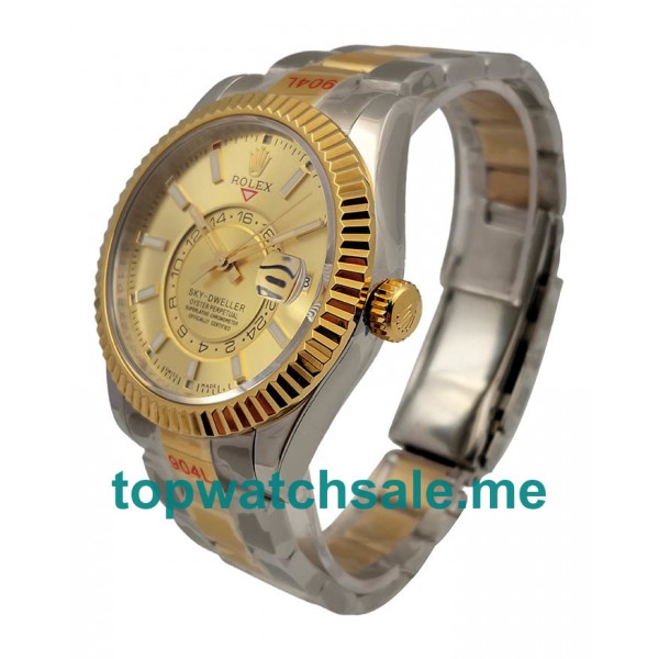 UK 42 MM Best 1:1 Fake Rolex Sky-Dweller 326933 Fake Watches With Champagne Dials For Men