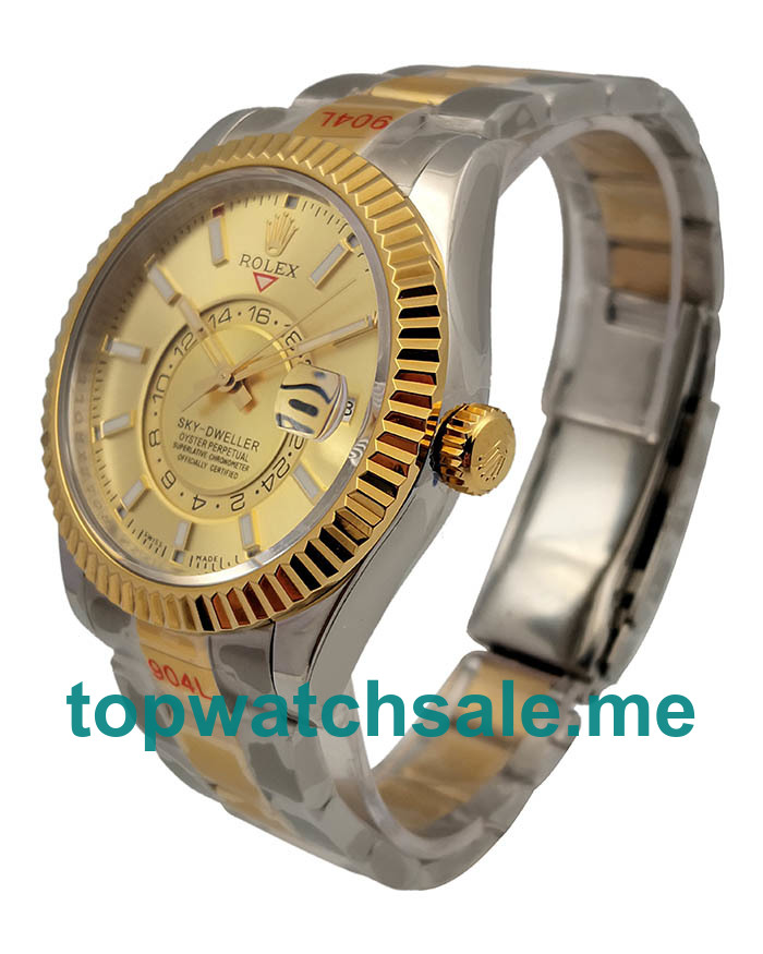 UK 42 MM Best 1:1 Fake Rolex Sky-Dweller 326933 Fake Watches With Champagne Dials For Men