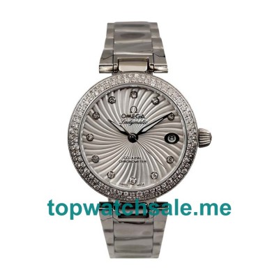 UK AAA Quality Omega De Ville Ladymatic 425.35.34.20.55.001 Replica Watches With White Mother-Of-Pearl Dials For Sale