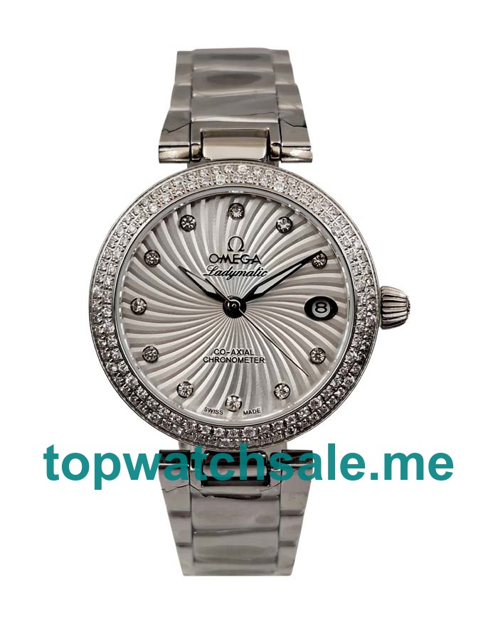 UK AAA Quality Omega De Ville Ladymatic 425.35.34.20.55.001 Replica Watches With White Mother-Of-Pearl Dials For Sale