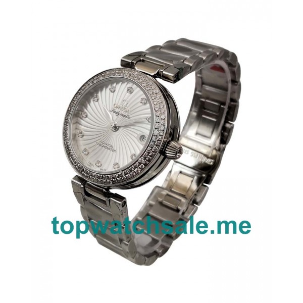 UK AAA Quality Omega De Ville Ladymatic 425.35.34.20.55.001 Replica Watches With White Mother-Of-Pearl Dials For Sale