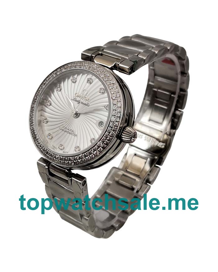 UK AAA Quality Omega De Ville Ladymatic 425.35.34.20.55.001 Replica Watches With White Mother-Of-Pearl Dials For Sale