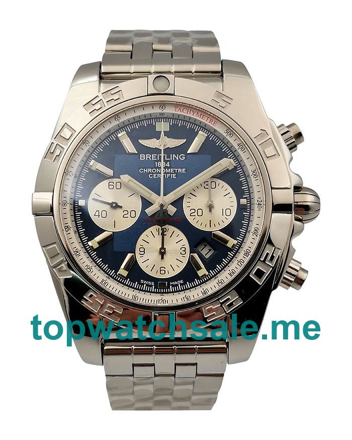 UK Cheap Breitling Chronomat A011C88PA Fake Watches With Blue Dials For Men