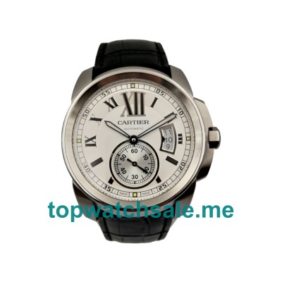 UK Best 1:1 42MM Cartier Calibre De Cartier W7100037 Replica Watches With White Dials For Men