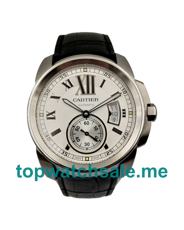 UK Best 1:1 42MM Cartier Calibre De Cartier W7100037 Replica Watches With White Dials For Men