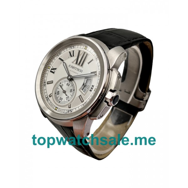 UK Best 1:1 42MM Cartier Calibre De Cartier W7100037 Replica Watches With White Dials For Men