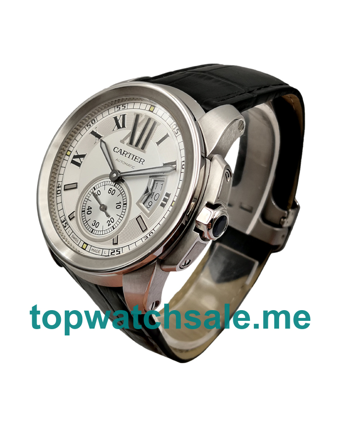 UK Best 1:1 42MM Cartier Calibre De Cartier W7100037 Replica Watches With White Dials For Men