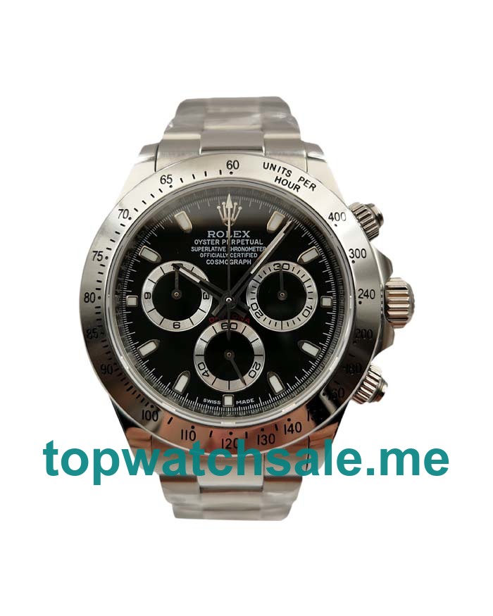 Black Dials Rolex Daytona 116520 Replica Watches With 40 MM Steel Cases For Men