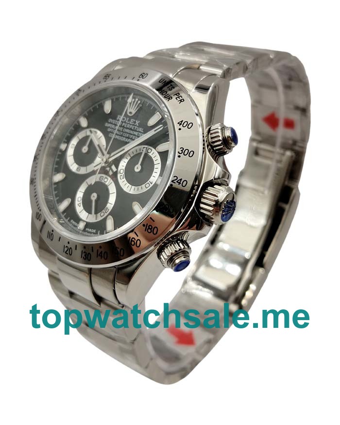 Black Dials Rolex Daytona 116520 Replica Watches With 40 MM Steel Cases For Men